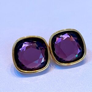 Swarovski Purple Gold tone Pierced Earrings